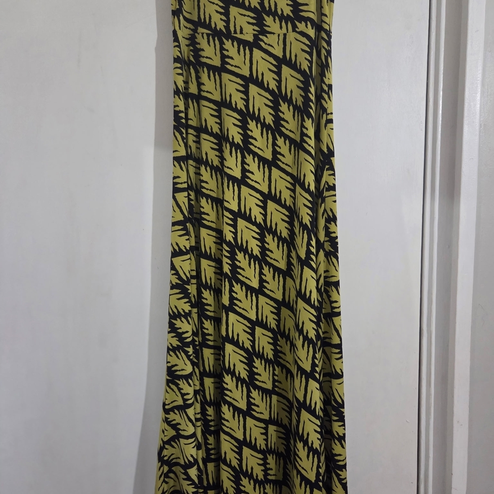 LuLaRoe Black and Yellow Leaf Pattern Maxi Skirt